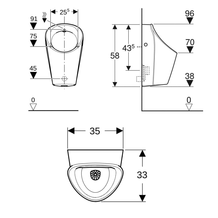 Geberit Renova M Urinal Zulauf von hinten, Abgang nach hinten oder unten