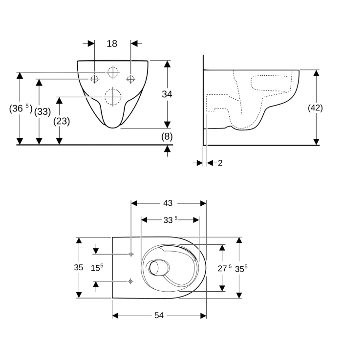 Geberit Renova Wand-WC Tiefspüler TurboFlush, 54 cm ohne WC-Sitz