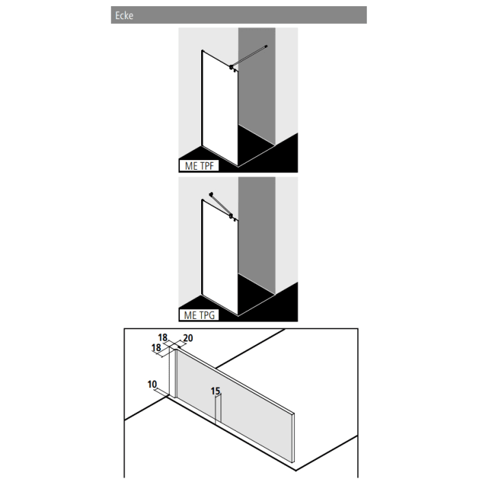 Kermi MENA teilgerahmte WALK-IN Wall mit 90° Stabilisierung 90 cm, schmales Profil