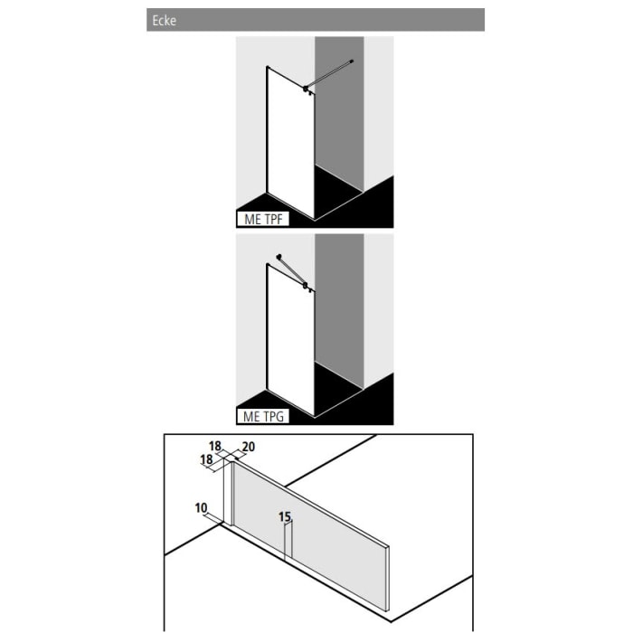 Kermi MENA teilgerahmte WALK-IN Wall mit 90° Stabilisierung 120 cm, schmales Profil