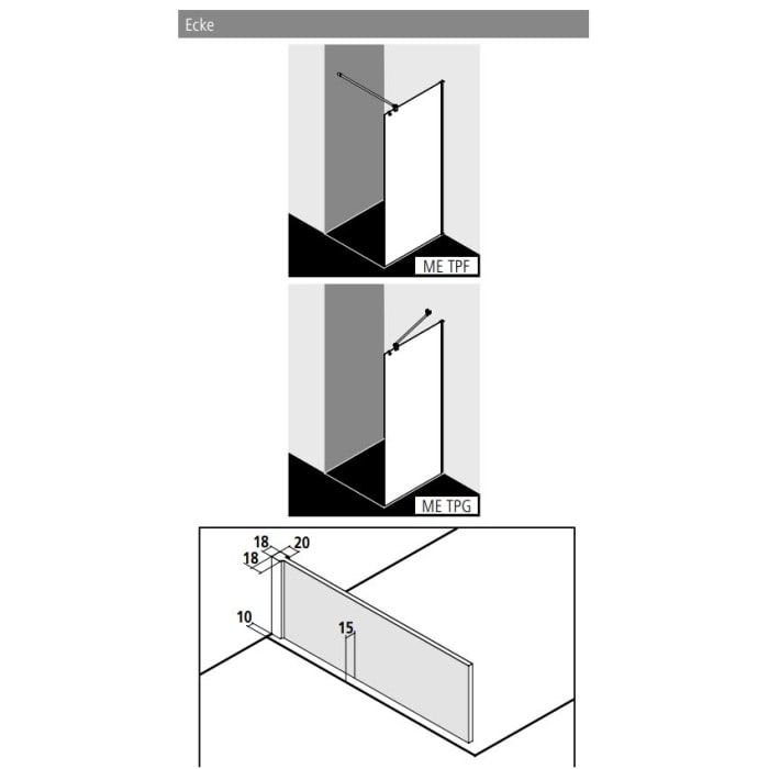Kermi MENA teilgerahmte WALK-IN Wall mit 90° Stabilisierung 80 cm, breites Profil