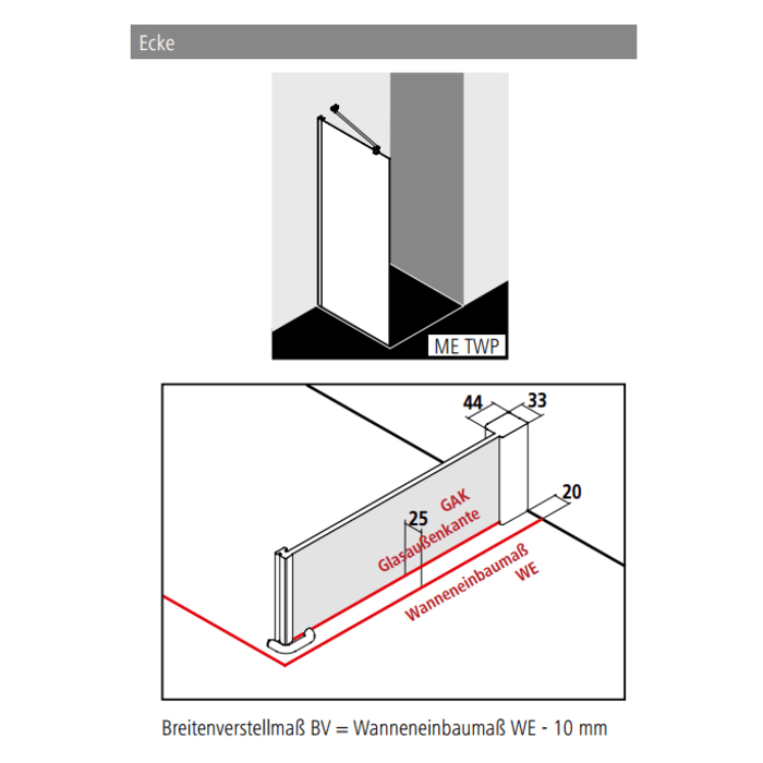 Kermi MENA teilgerahmte Seitenwand für Pendeltür, 90 cm