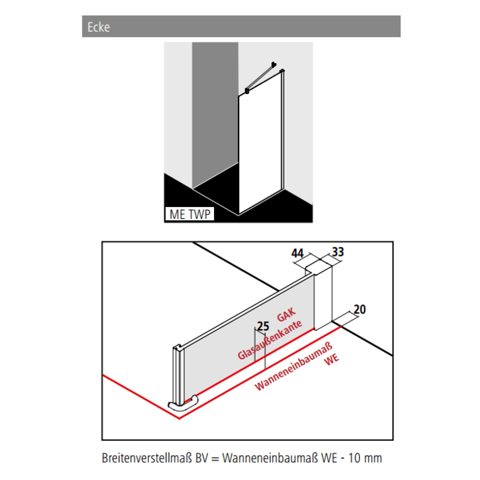 Kermi MENA teilgerahmte Seitenwand für Pendeltür, 100 cm