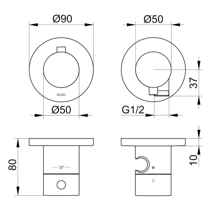 Keuco EDITION 400 Thermostatarmatur Set für 2 Verbraucher, mit Schlauchanschluss und Brausehalter