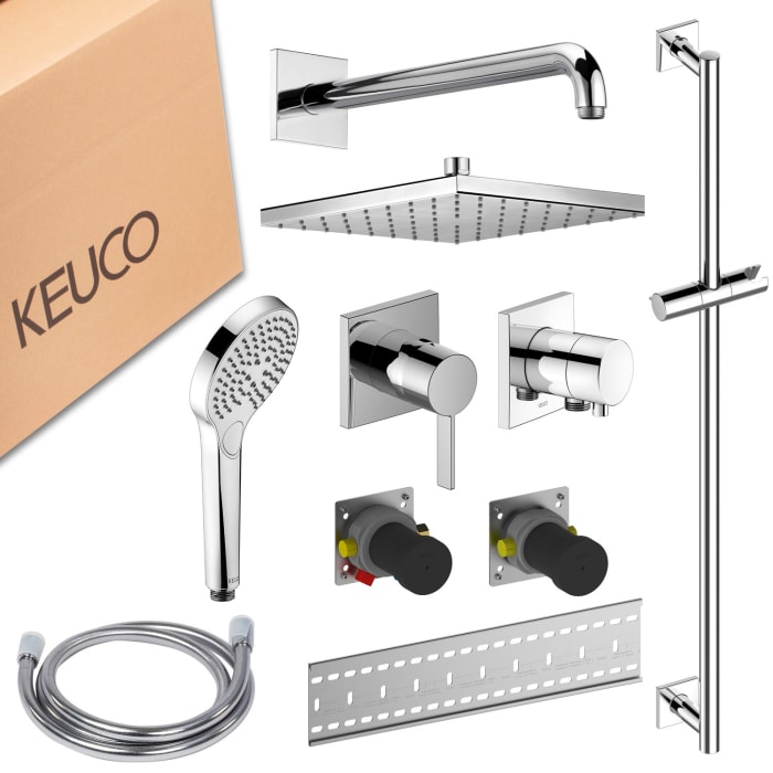 Keuco IXMO Unterputz Duschsystem mit Einhebelmischer, Handbrause, Brausestange und Kopfbrause, eckig