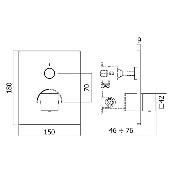 Kronenbach Smart Push Unterputz-Mischer für 1 Verbraucher, eckige Ausführung