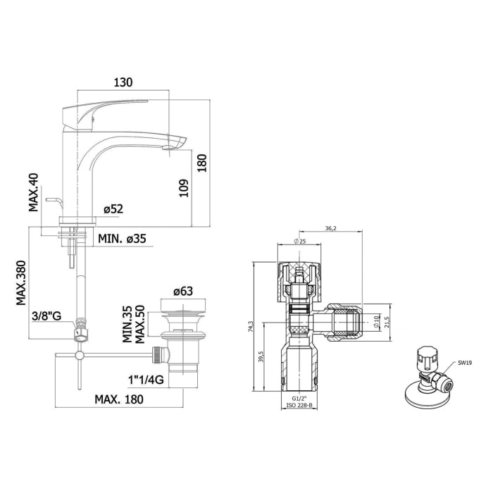Kronenbach Rivara Montage- und Armaturenset XL für Waschtisch mit Unterschrank