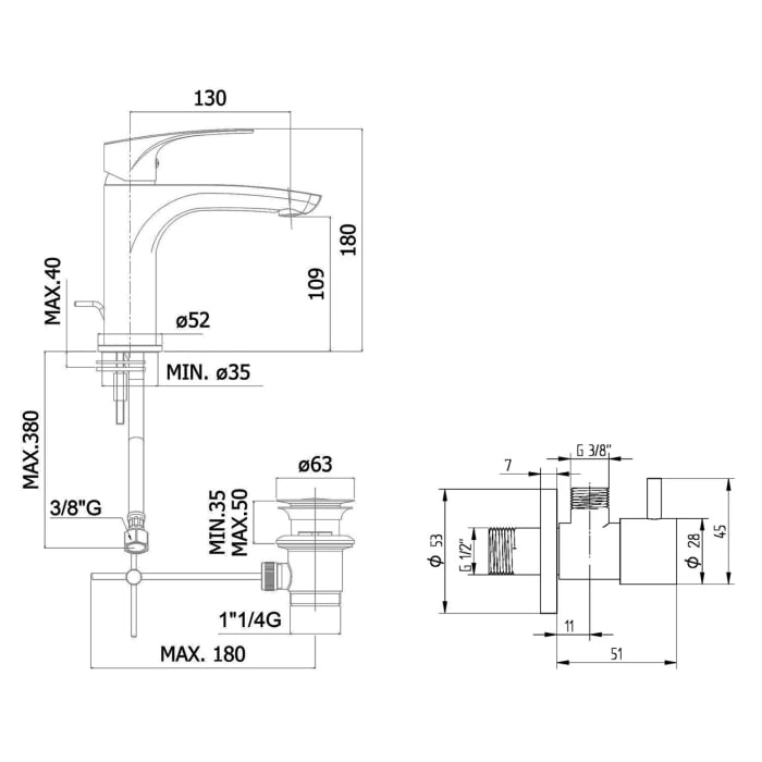 Kronenbach Rivara Montage- und Armaturenset XL für Waschtisch