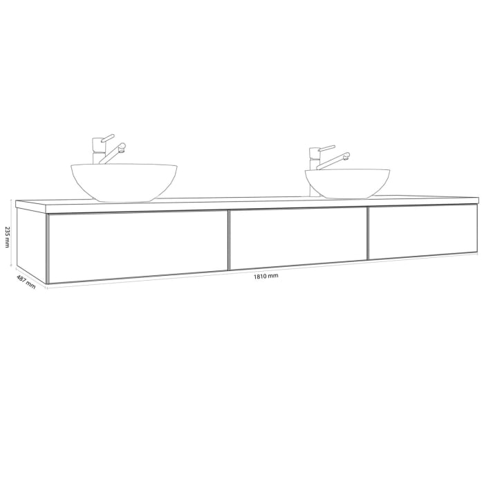 Kronenbach Cube Waschtischkonsole 181 cm für 2 Waschtische mit 3 Auszügen und TIP-ON