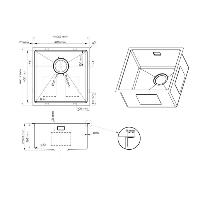 OLTENS Hydda Edelstahl-Spülbecken 44 x 44 cm