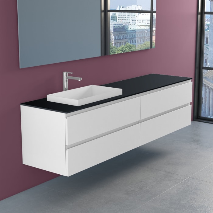 progettobagno Stresa Unterschrank 200 cm, Ausführung Links mit Glasplatte ohne Hahnlochbohrung und ELY 60 Einbauwaschtisch