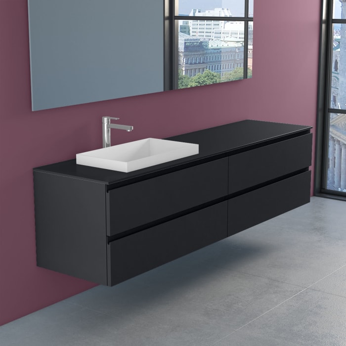 progettobagno Stresa Unterschrank 200 cm, Ausführung links und Glasplatte ohne Hahnlochbohrung und ELY 60 Einbauwaschtisch