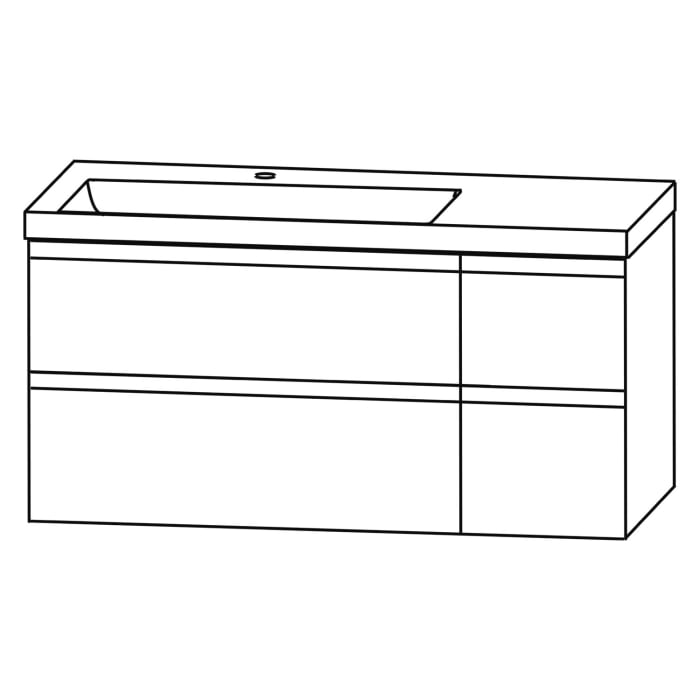 Puris c!puro Waschtischset 122 cm mit Waschtisch, Ablage rechts und Unterschränken mit 4 Auszügen,  Griff 352