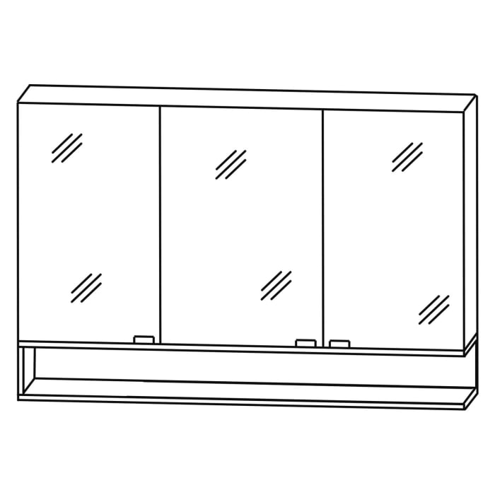 Puris c!mano Serie A Spiegelschrank 120 x 80 cm mit 3 Türen und Regal rechts geöffnet