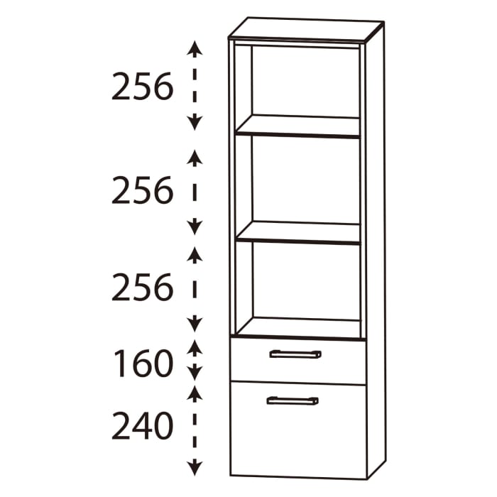 Puris b • bright Mittelschrank-Regal 40 x 30 x 130,8 cm mit 2 LED-Glasfachböden