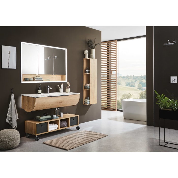 Puris Rounds Waschtischunterschrank für Möbelwaschtisch 62 cm mit 1 Auszug, Griff 339, mit LED-Beleuchtung