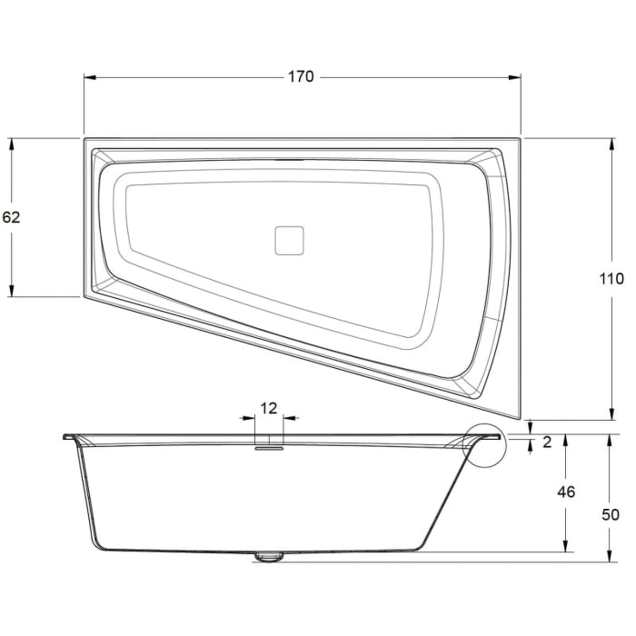 Riho Still Smart Raumspar-Badewanne 170 x 110 cm mit Riho Fall inkl. Schürze links