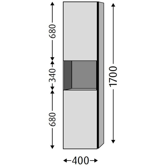 Sanipa 3way Hochschrank 40 cm, 1 offenes Fach, 2 Türen mit Türanschlag rechts, mit Aufsatzgriff