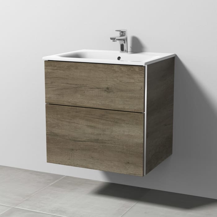 Sanipa 3way Waschtischunterbau für Keramik-Waschtisch Renova Plan Slim 60 cm, 2 Auszüge mit Stangengriff