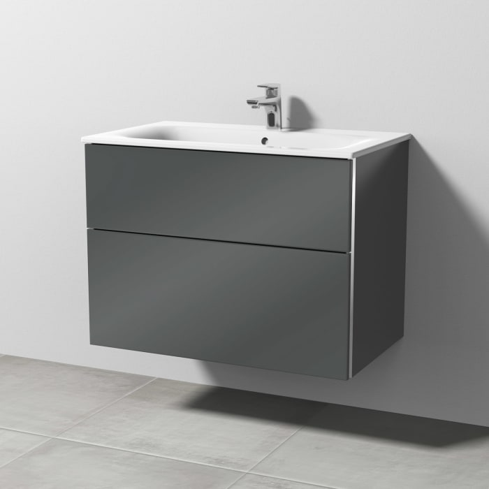 Sanipa 3way Waschtischunterbau für Keramik-Waschtisch Renova Plan Slim 80 cm, 2 Auszüge mit Stangengriff