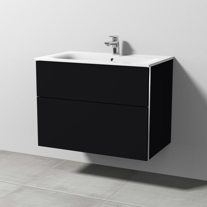 Sanipa 3way Waschtischunterbau für Keramik-Waschtisch Renova Plan Slim 80 cm, 2 Auszüge mit Stangengriff