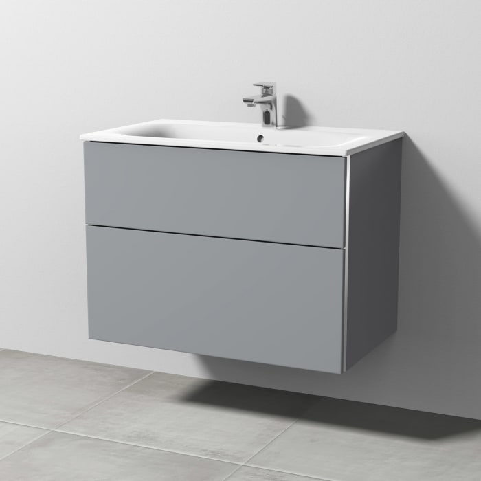 Sanipa 3way Waschtischunterbau für Keramik-Waschtisch Renova Plan Slim 80 cm, 2 Auszüge mit Stangengriff