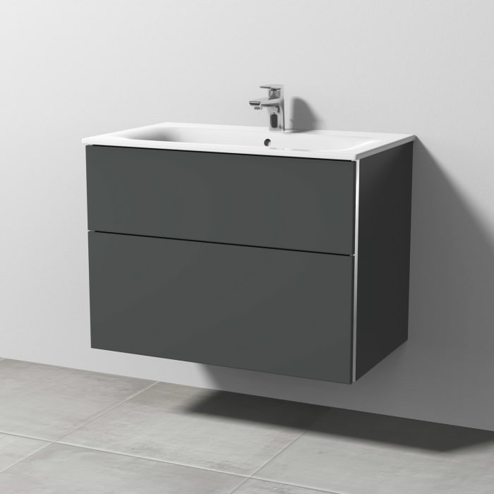 Sanipa 3way Waschtischunterbau für Keramik-Waschtisch Renova Plan Slim 80 cm, 2 Auszüge mit Stangengriff