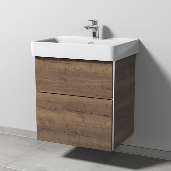 Sanipa 3way Waschtischunterbau für Keramik-Waschtisch Pro S 60 cm, 2 Auszüge mit Griffleisten