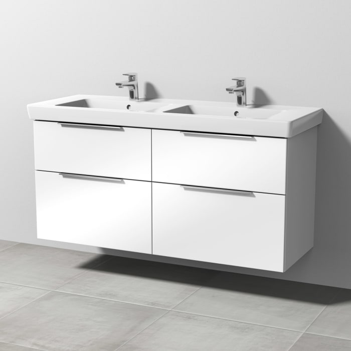 Sanipa 3way Waschtischunterbau für Keramik-Doppelwaschtisch Subway 2.0 130 cm, 4 Auszüge mit Aufsatzgriff