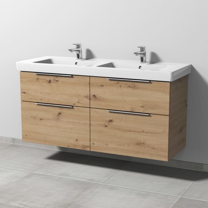 Sanipa 3way Waschtischunterbau für Keramik-Doppelwaschtisch Subway 2.0 130 cm, 4 Auszüge mit Aufsatzgriff