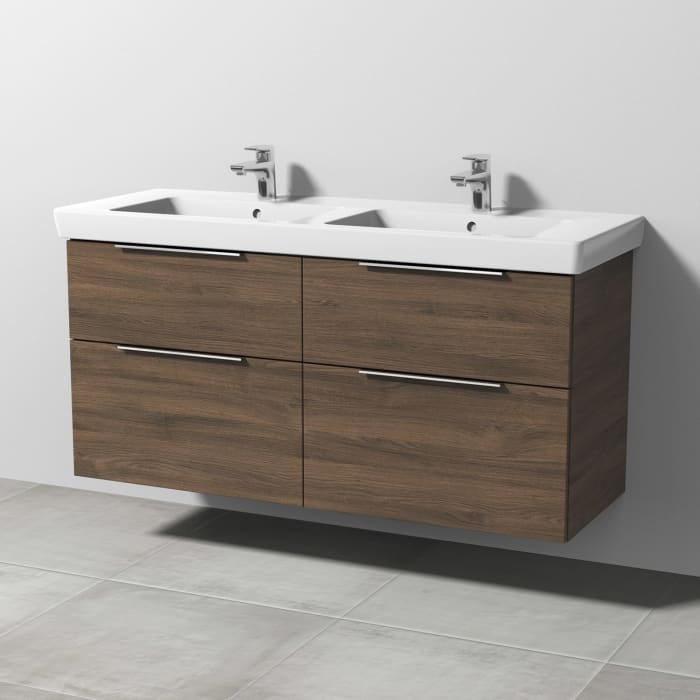 Sanipa 3way Waschtischunterbau für Keramik-Doppelwaschtisch Subway 2.0 130 cm, 4 Auszüge mit Aufsatzgriff