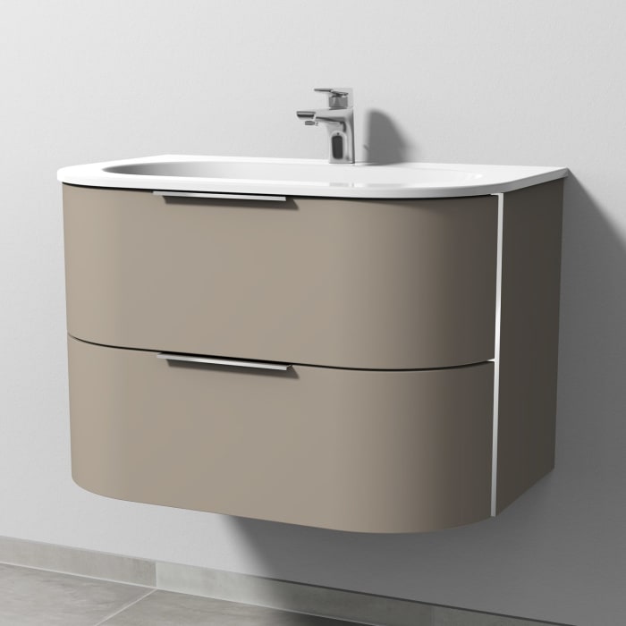 Sanipa 4balance Keramik-Waschtisch + Waschtischunterbau 80 cm mit 2 Auszügen, Griff in schwarz matt