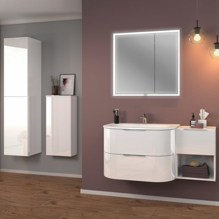 Sanipa 4balance Keramik-Waschtisch + Waschtischunterbau 80 cm mit 2 Auszügen, Griff in schwarz matt