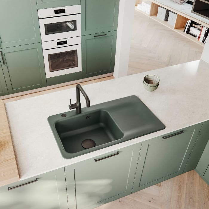 Systemceram Keradomo Juna 75 Einbauspüle links mit Excenterbetätigung, mit CLEANPLUS