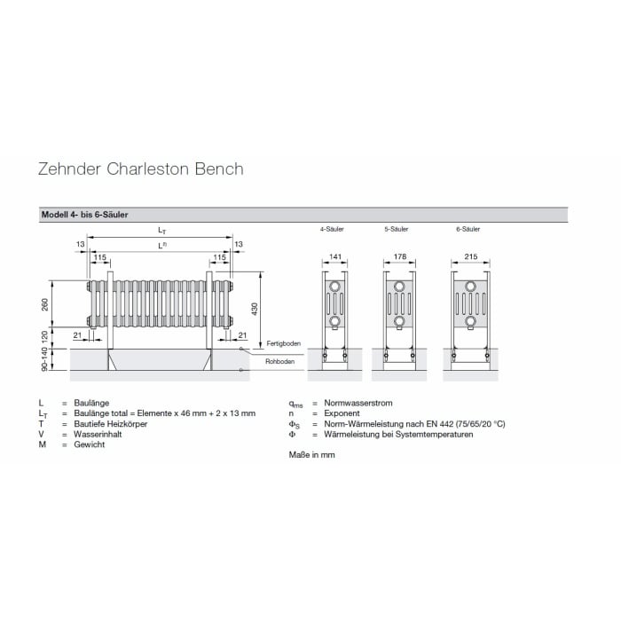 Zehnder Bank-Radiator 180 x 32,2 x 21 cm Anschluss 7610