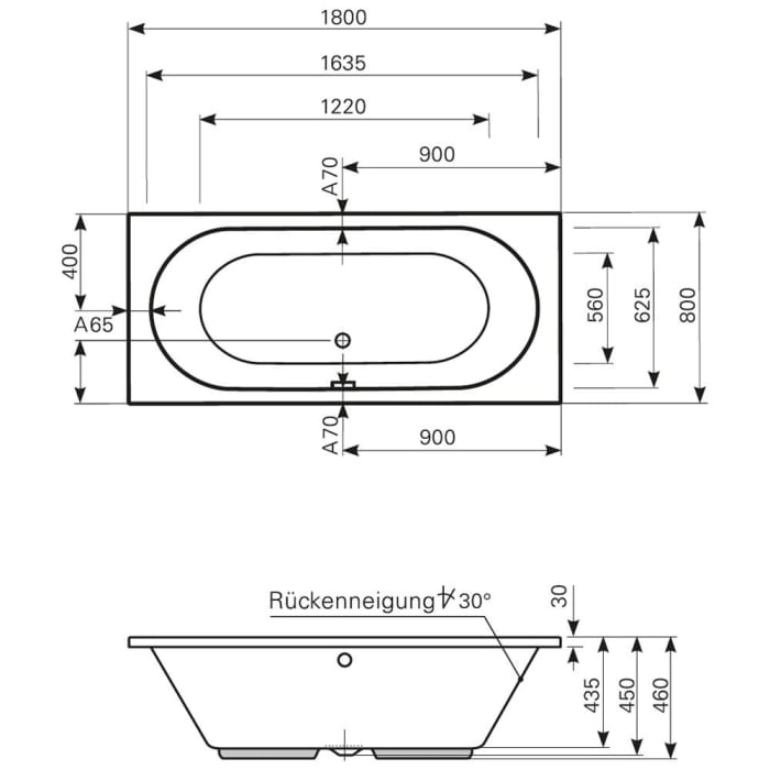 Mauersberger Badewanne Ausana 180 x 80 cm
