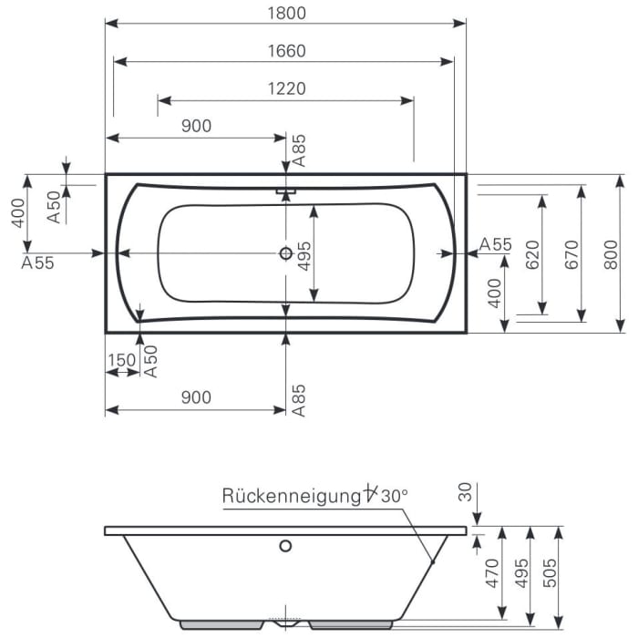 Mauersberger Badewanne Jucunda 180 x 80 cm