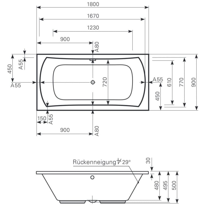Mauersberger Badewanne Jucunda 180 x 90 cm