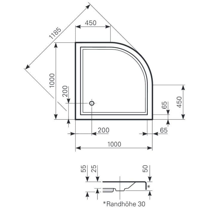 Mauersberger Viertelkreis-Duschwanne Aphylla 100 superflach