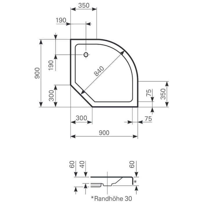 Mauersberger Spezial-Duschwanne Argenta 90 flach
