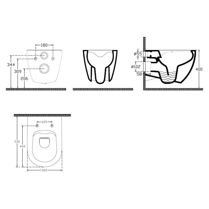 Art Wand-WC spülrandlos, ohne WC-Sitz