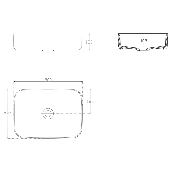 Art Aufsatzwaschtisch 50 x 36 cm, rechteckig