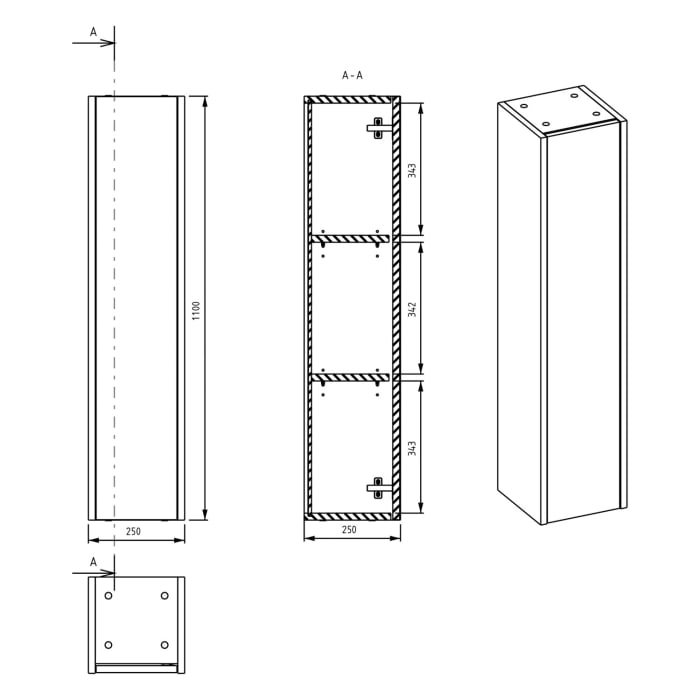 Art Hochschrank 25 x 110 cm mit 1 Tür