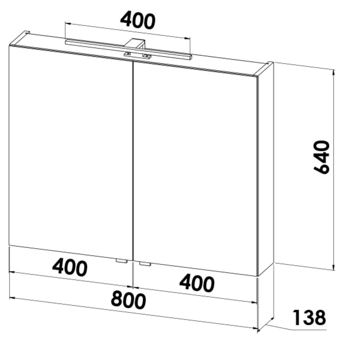 Lodge Spiegelschrank 80 cm mit 2 Türen und LED-Aufbauleuchte