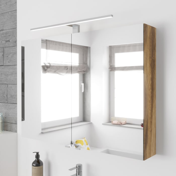 Lodge Spiegelschrank 90 cm mit 2 Türen und LED-Aufbauleuchte