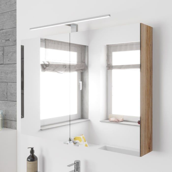 Lodge Spiegelschrank 90 cm mit 2 Türen und LED-Aufbauleuchte