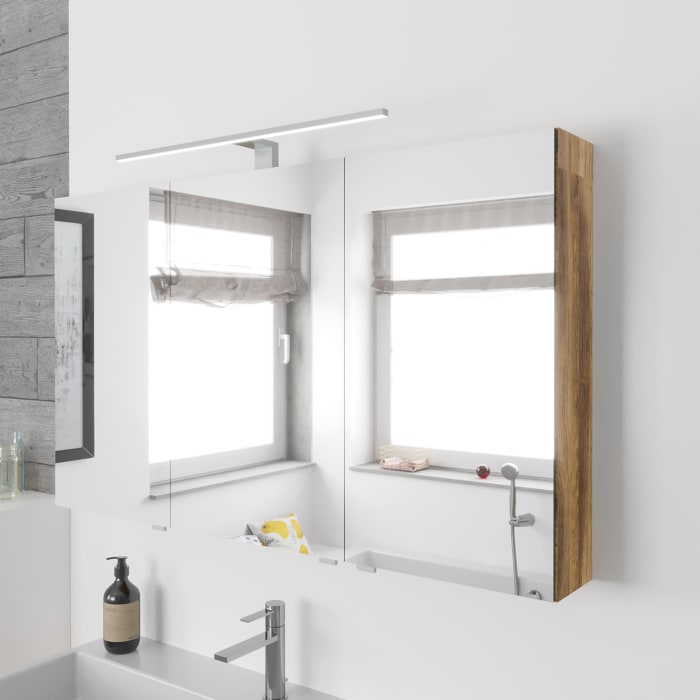 Lodge Spiegelschrank 110 cm mit 3 Türen und LED-Aufbauleuchte