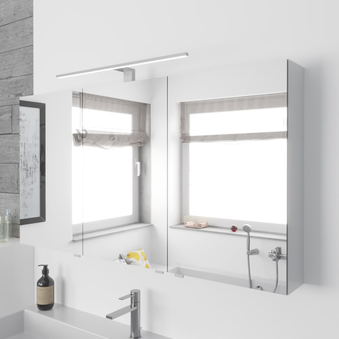 Lodge Spiegelschrank 120 cm mit 3 Türen und LED-Aufbauleuchte