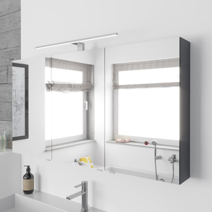 Lodge Spiegelschrank 120 cm mit 3 Türen und LED-Aufbauleuchte