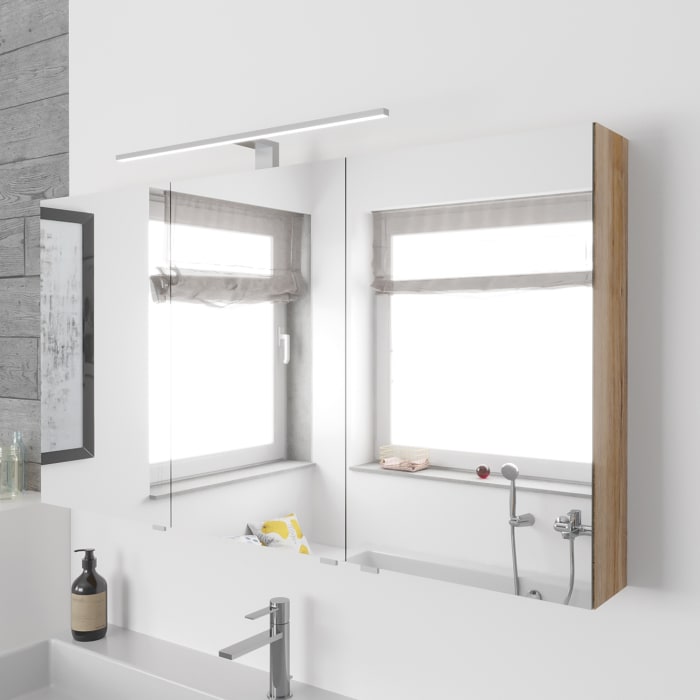 Lodge Spiegelschrank 120 cm mit 3 Türen und LED-Aufbauleuchte